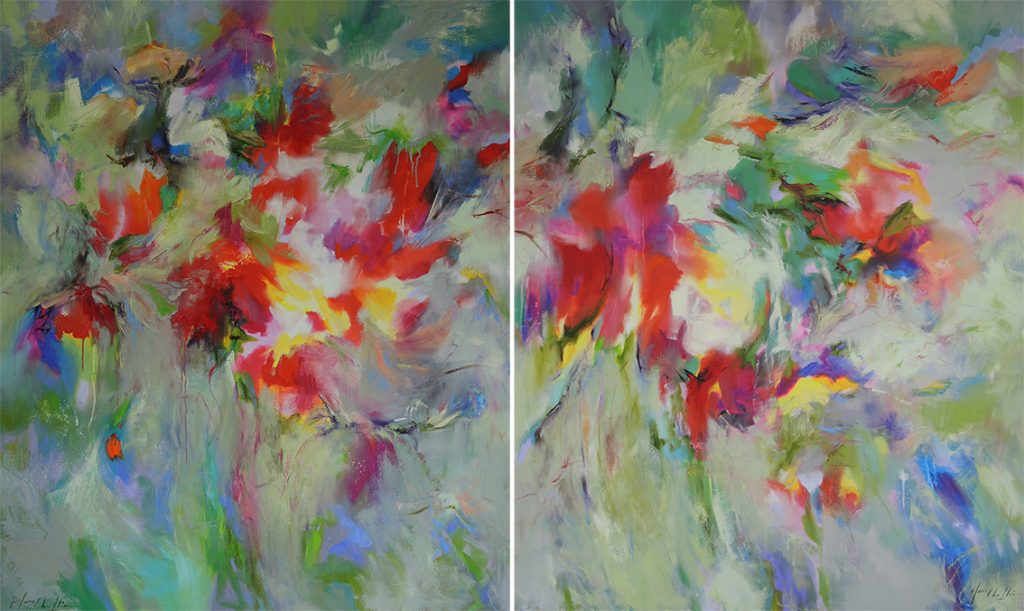 Jardin rêvé, diptyque 2x100x120cm huile sur toile