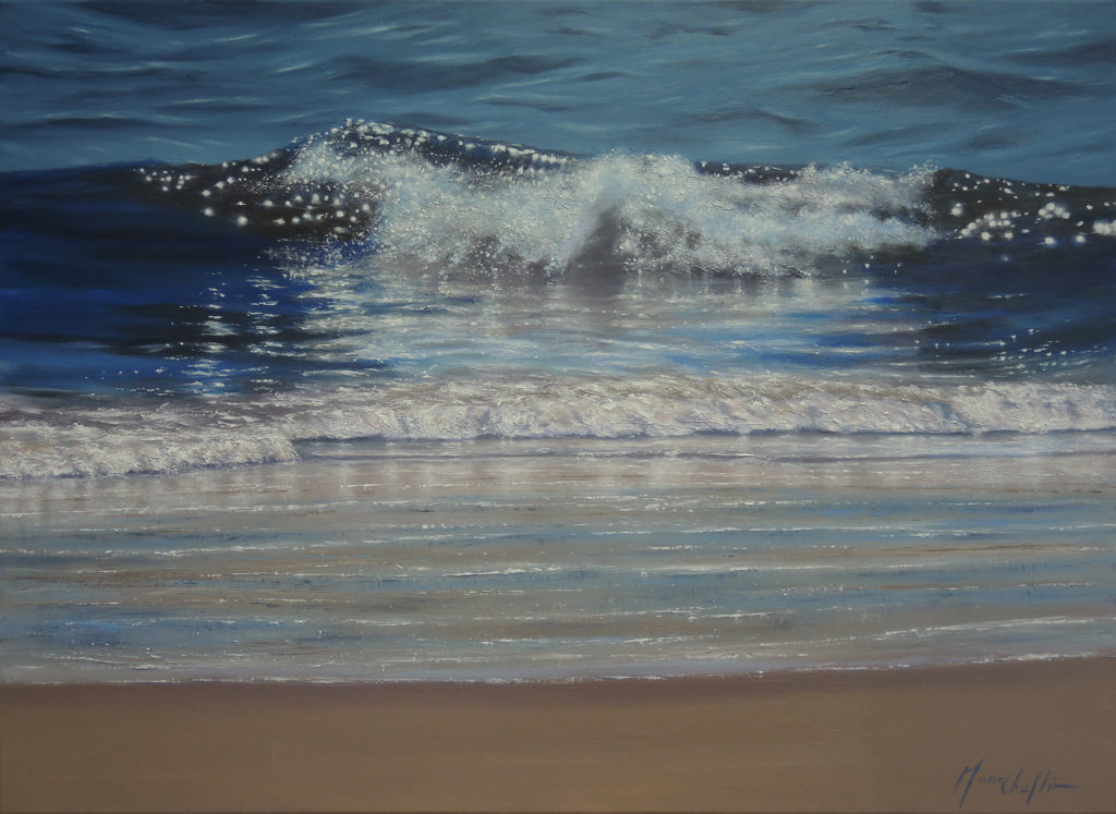 Mary Chaplin vague bleue a Sitges huile sur toile 100x73cm