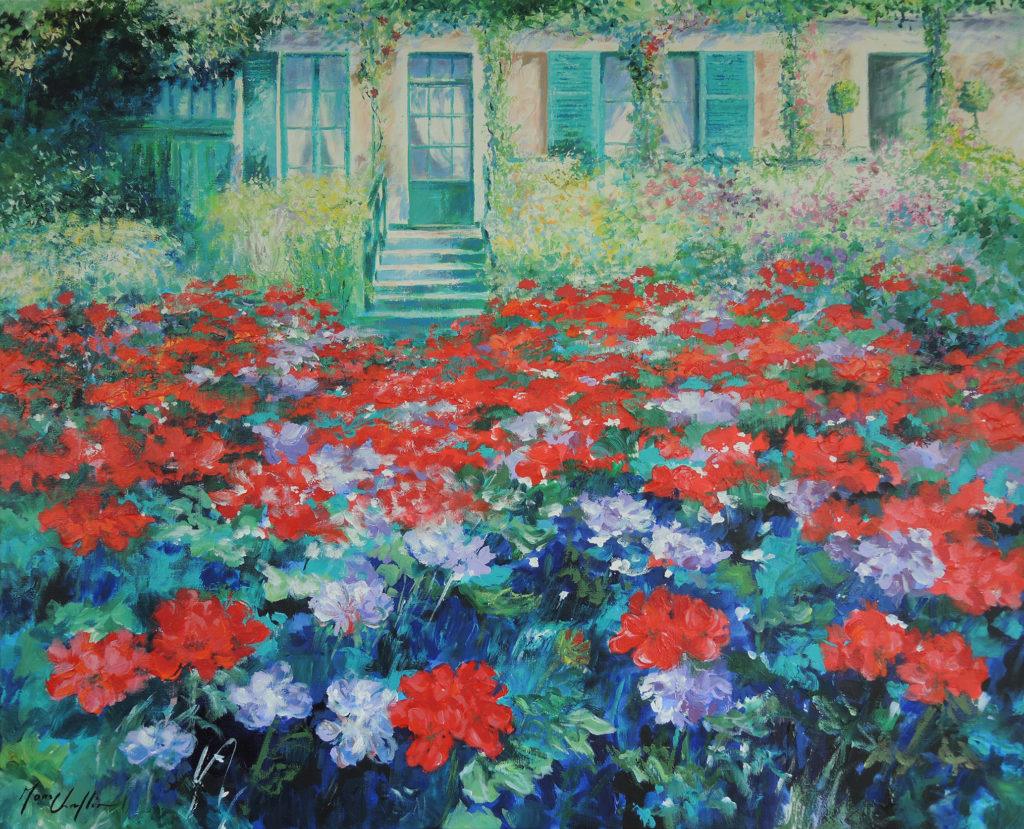 The geranium season at Claude_s Monet house in Giverny acrylic on canvas 100x81cm VENDUE