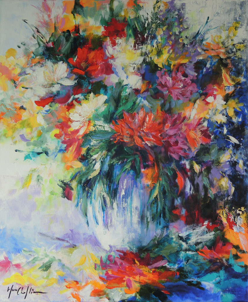 Bouquet d'octobre acrylique sur toile 60x73cm, vendu