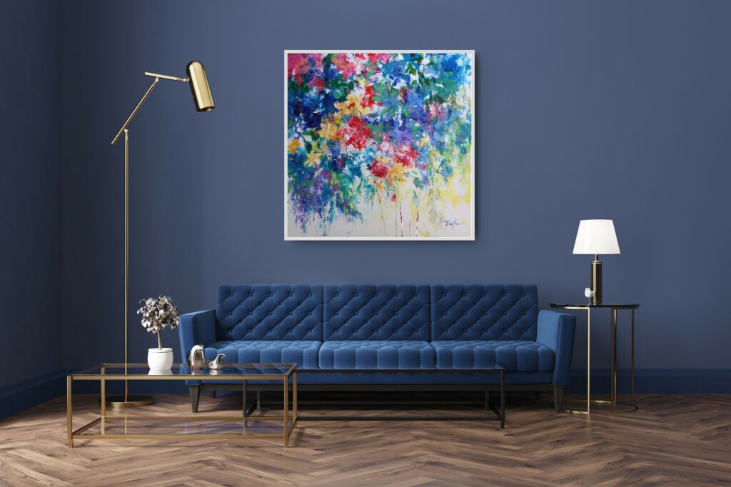 Wisteria and roses 100x100cm in situ (2)