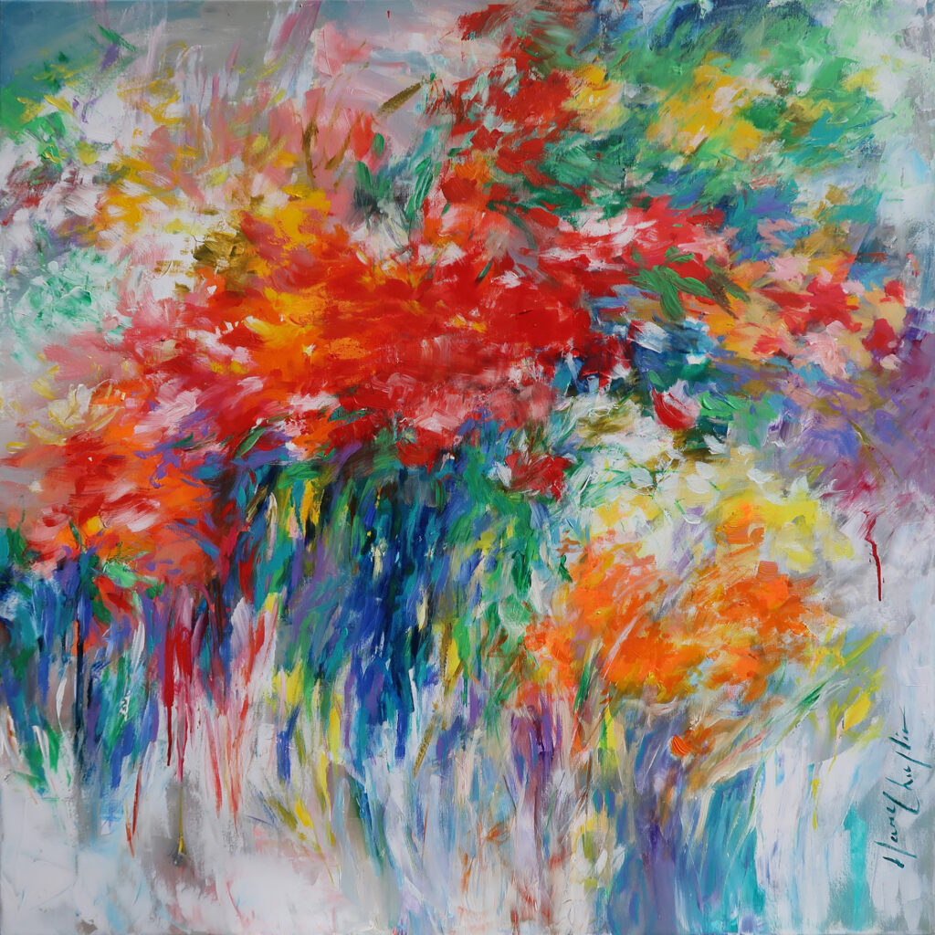 Secret whispering of the garden, acrylic on canvas 100x100cm