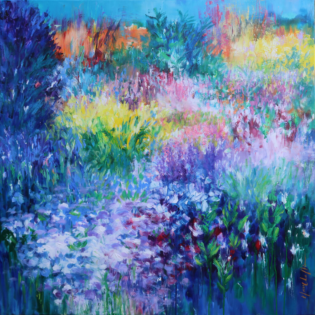 Th garden of happiness, 100x100cm acrylic on canvas